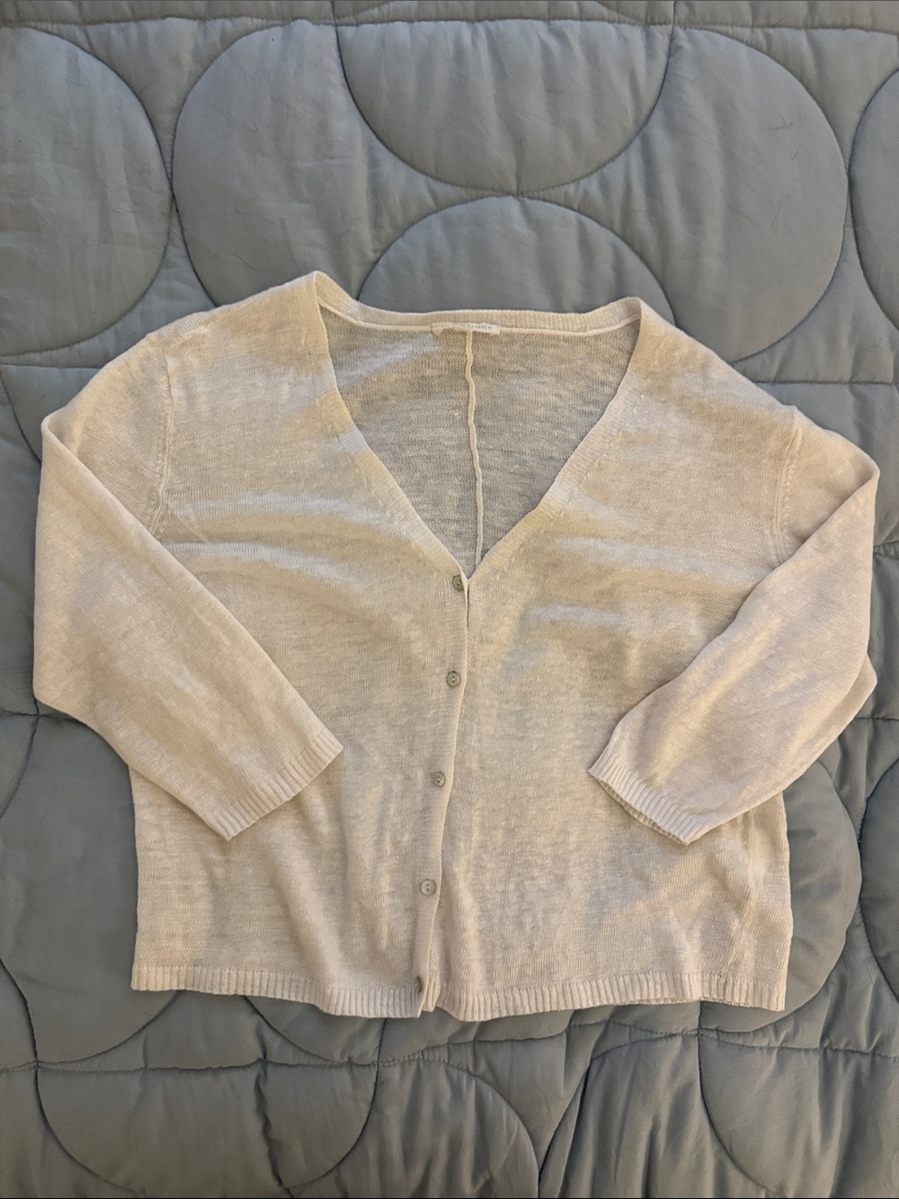 Eileen Fisher Soft Cream V-Neck line. Button Cardigan